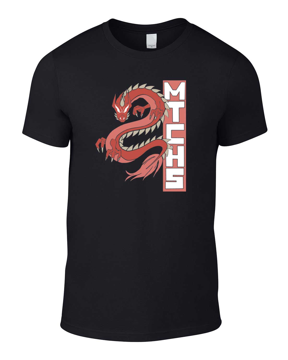 MTCHS vertical banner with dragon printed tee