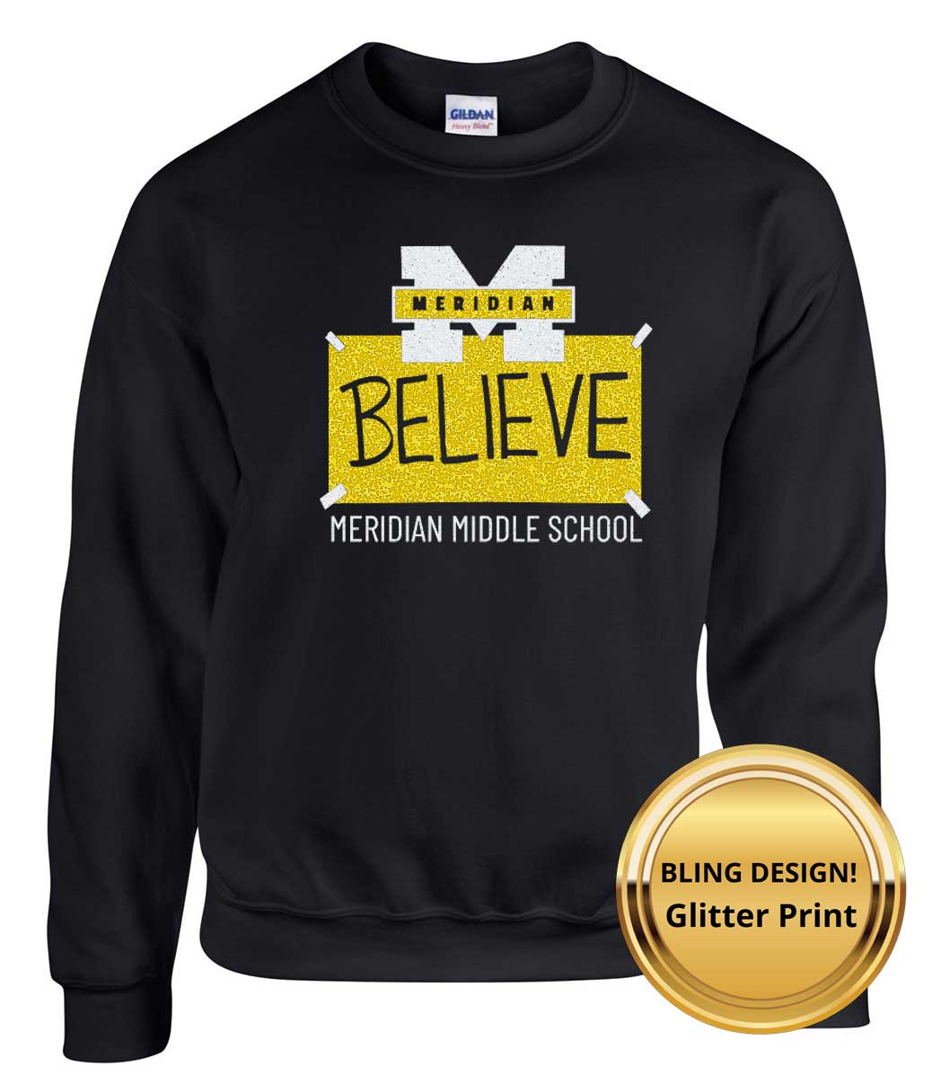 MMS BELIEVE - glitter bling unisex crew neck sweatshirt