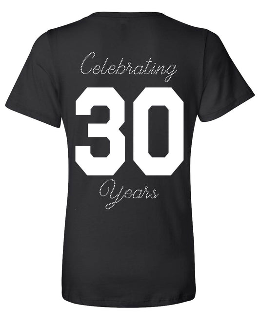 Body By Leverett - Celebrating 30 Years Rhinestone Women's Relaxed Fit V-neck, Black