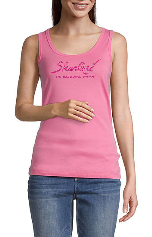 SharQui Bling Tank - PInk tank with Fuchsia Hot Pink Rhinestones