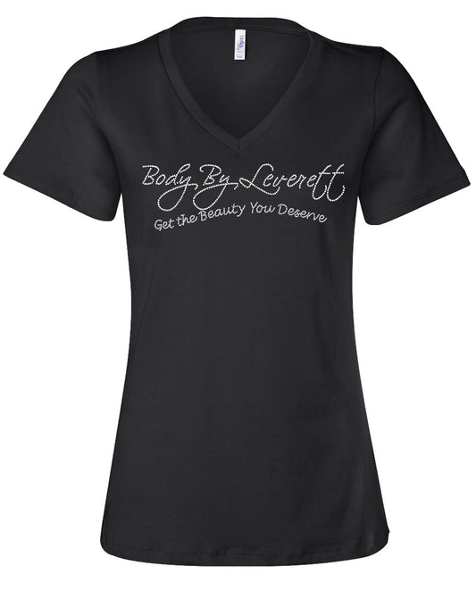 Body By Leverett - Celebrating 30 Years Rhinestone Women's Relaxed Fit V-neck, Black