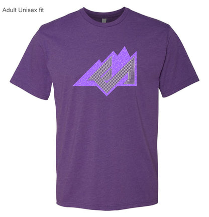 EA "Mountains" T-Shirt, Bling purple crew neck - glitter plus rhinestones