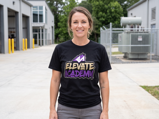 ELEVATE ACADEMY outlined T-Shirt, Bling black crew neck - glitter plus rhinestones