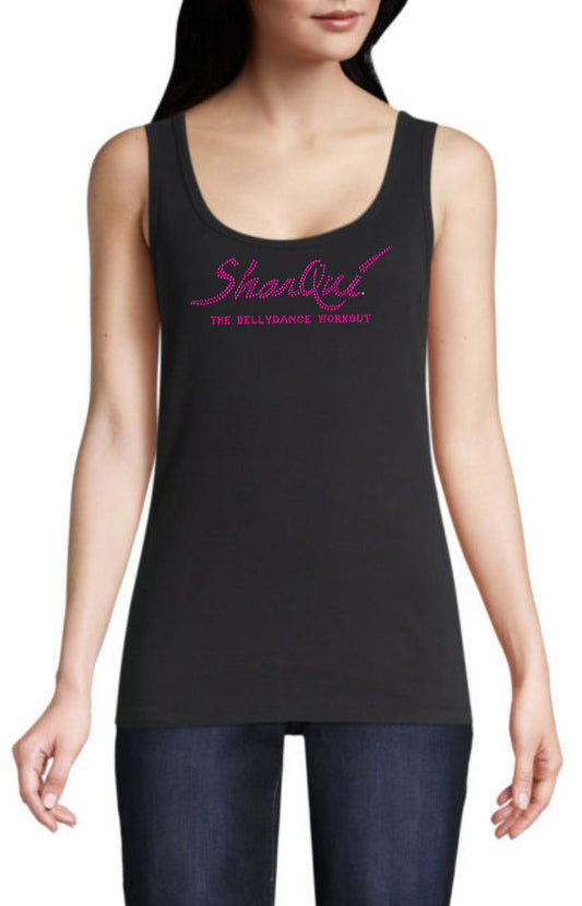 SharQui Bling Tank - Black tank with Fuchsia Hot Pink Rhinestones