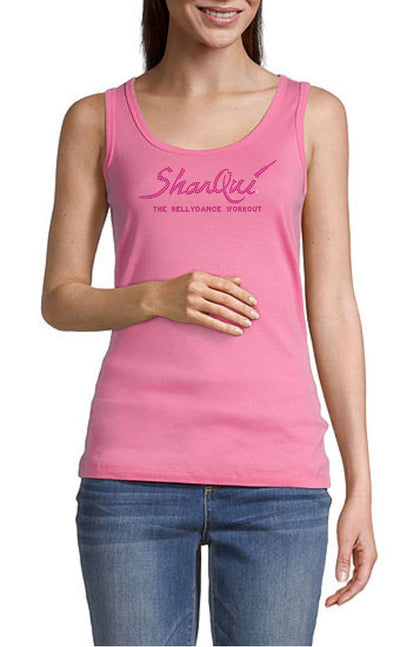 SharQui Bling Tank - PInk tank with Fuchsia Hot Pink Rhinestones