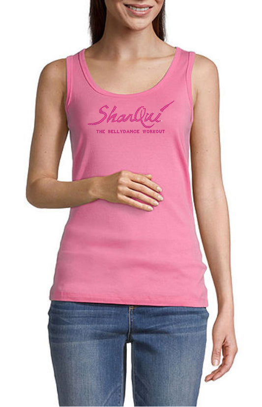 SharQui Bling Tank - PInk tank with Fuchsia Hot Pink Rhinestones