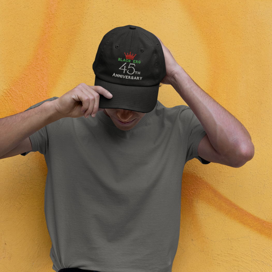 Black ERG 45th Anniversary Rhinestone Bling Unstructured Cap, Black